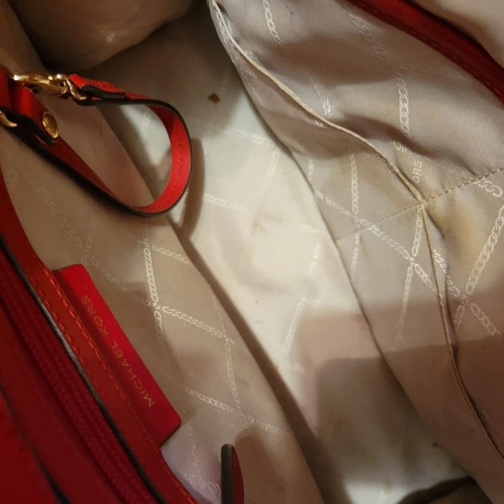 Michael Kors Karla Red Leather Satchel with Gold‎ Hardware